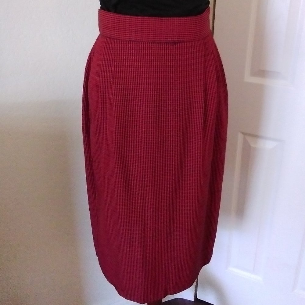 Melrose Pencil Skirt Vintage Red & Black Gingham Pattern Size 9/10